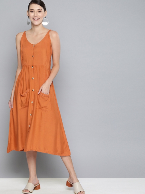 

HERE&NOW Women Orange Solid A-Line Dress