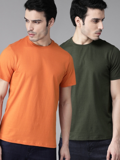 

Roadster Men Pack Of 2 Solid Round Neck T-shirt, Orange