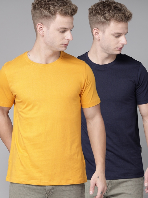 

Roadster Men Pack of 2 Solid Round Neck T-Shirts, Mustard