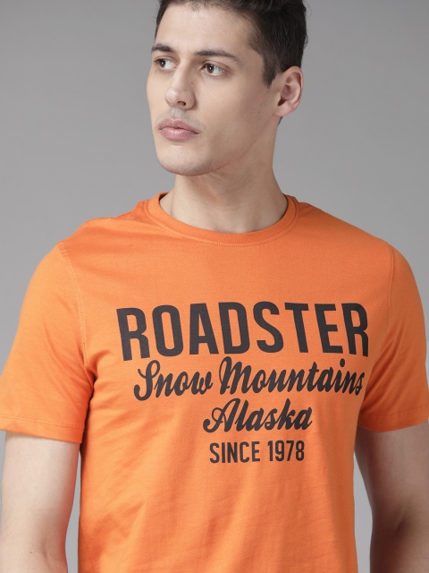 

Roadster Men Orange Printed Round Neck T-shirt