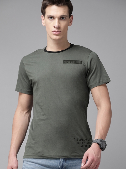 

Roadster Men Charcoal Grey Pure Cotton Printed Round Neck Pure Cotton T-shirt