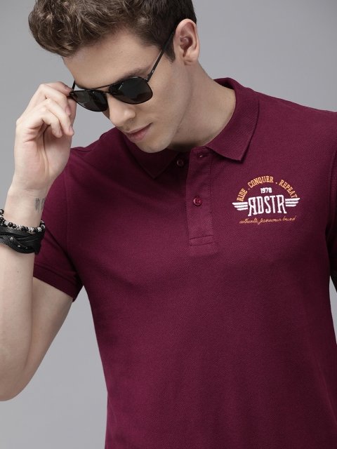 

Roadster Men Maroon Printed Polo Collar T-shirt