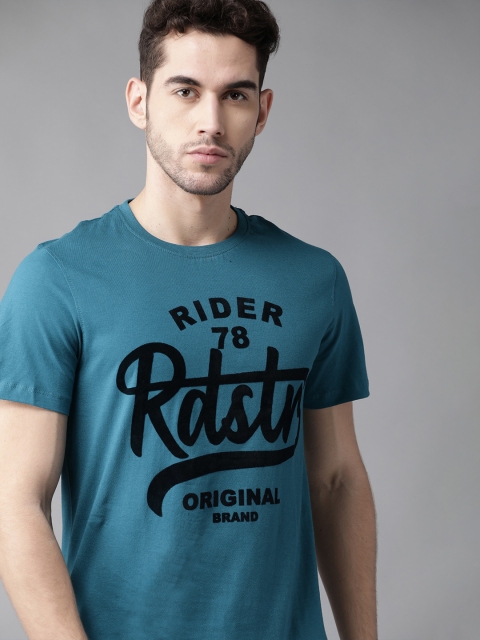 

Roadster Men Teal Blue Printed Round Neck T-shirt
