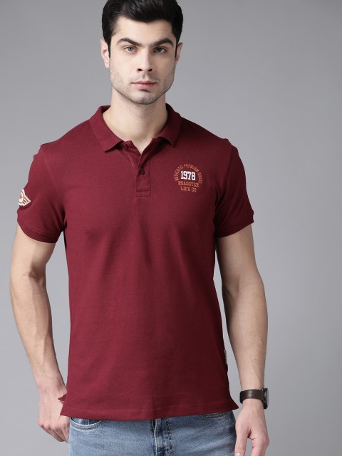 

Roadster Men Maroon Solid Pure Cotton Polo Collar T-shirt With Embroidered Detail