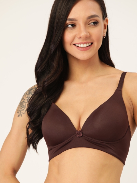 

DressBerry Coffee Brown Solid Non-Wired Lightly Padded Plunge Bra DB-BRA-DRM-AW20-140