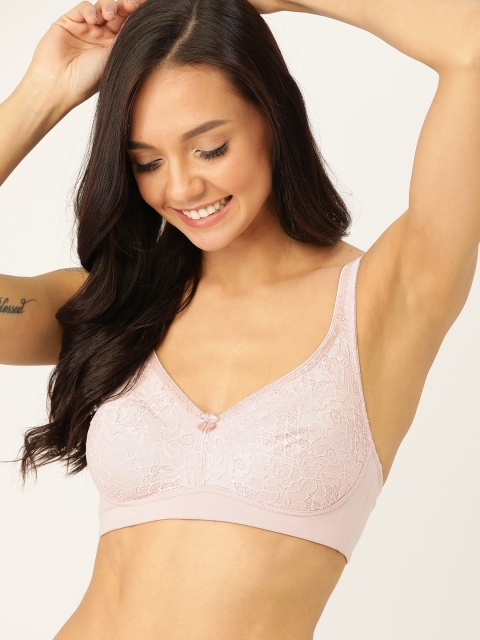 

DressBerry Peach-Coloured Lace Non-Wired Lightly Padded Everyday Bra DB-BRA-DRM-AW20-107