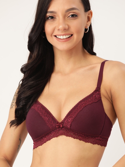 

DressBerry Burgundy Lace Detail Non-Wired Lightly Padded Plunge Bra DB-BRA-DRM-AW20-029