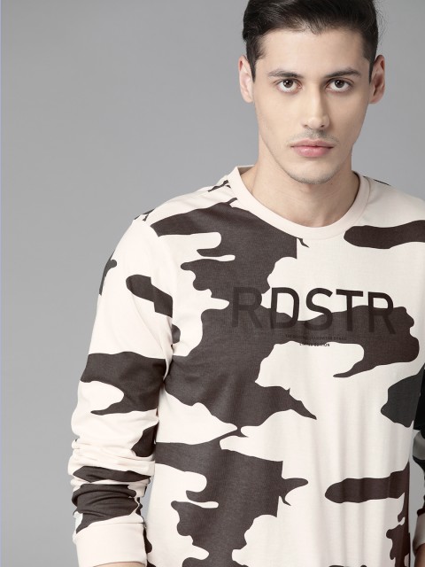 

Roadster Men Off-White & Charcoal Grey Printed Round Neck T-shirt