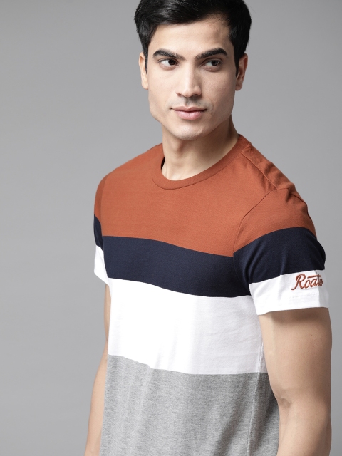 

Roadster Men Rust Orange & White Colourblocked Round Neck T-shirt