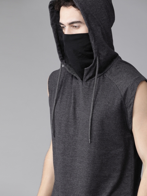 

Roadster Men Charcoal Grey Solid Hooded T-shirt