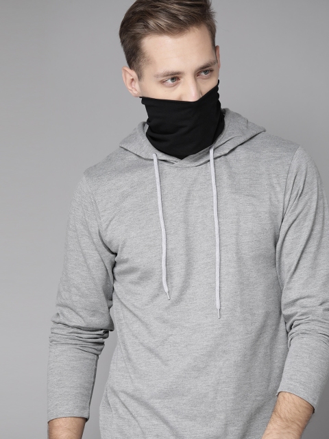 

Roadster Men Grey Melange Solid Hooded Sweatshirt