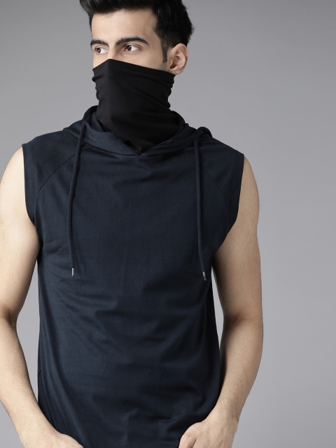 

Roadster Men Navy Blue Solid Sleeveless Hooded T-shirt