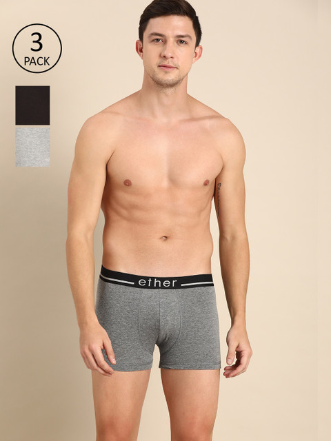 

ether Men Pack of 3 Solid Trunks ETH-TRU-3PP-002, Grey