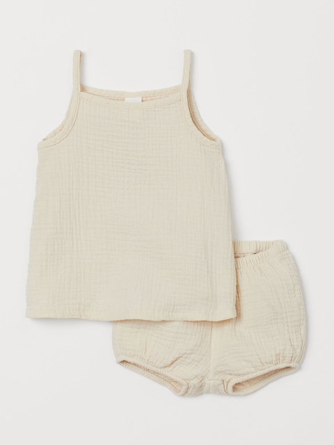 

H&M Girls Off-White Solid 2-Piece Cotton Sustainable Clothing Set