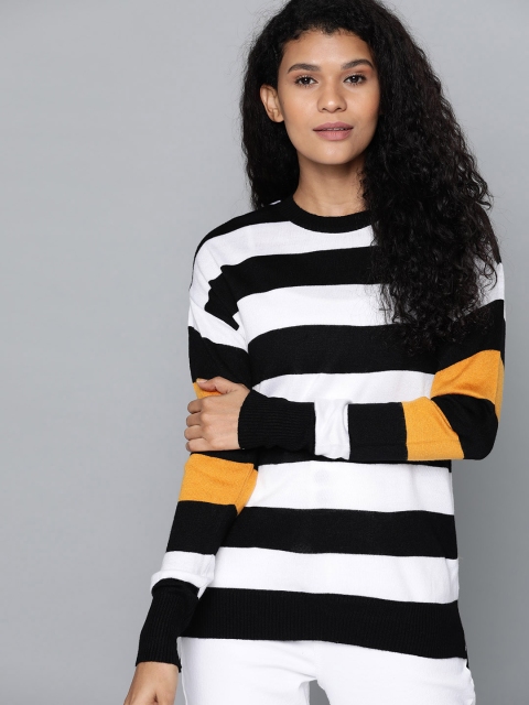 

Harvard Women Black & White Striped Acrylic Pullover