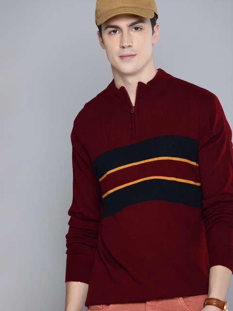 

Harvard Men Maroon & Navy Blue Striped Acrylic Pullover