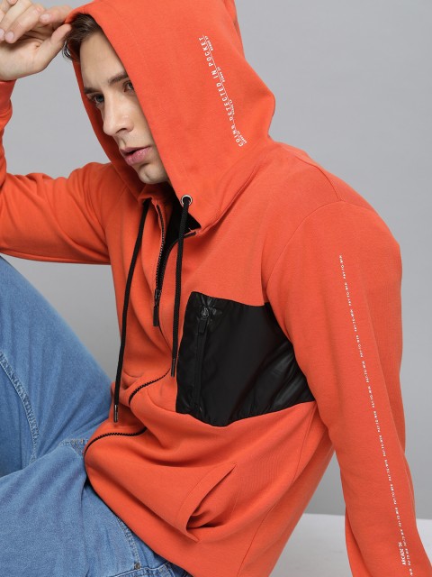 

Harvard Men Orange Solid Hooded Sweatshirt