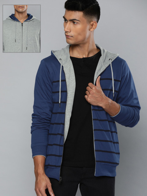 

Harvard Men Navy Blue & Grey Melange Solid Hooded Sweatshirt