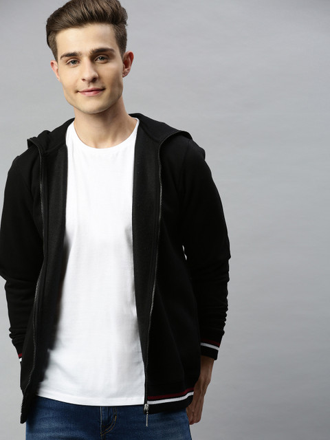

Harvard Men Black Solid Hooded Sweatshirt