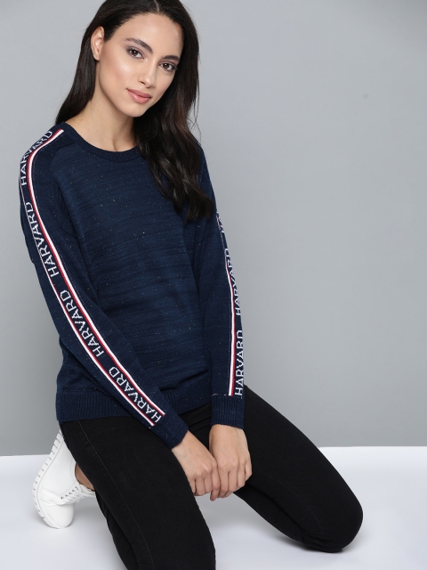 

Harvard Women Navy Blue Speckled Acrylic Pullover