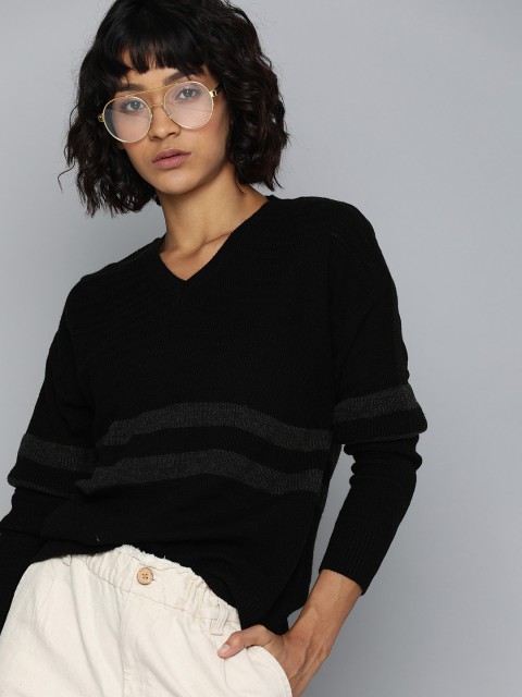 

Harvard Women Black Striped Acrylic Sweater