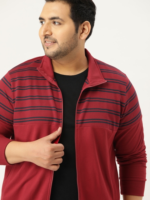 

Sztori Men Plus Size Maroon & Navy Blue Striped Sweatshirt