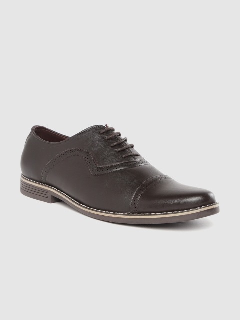 

INVICTUS Men Coffee Brown Solid Formal Oxfords with Perforated Detail