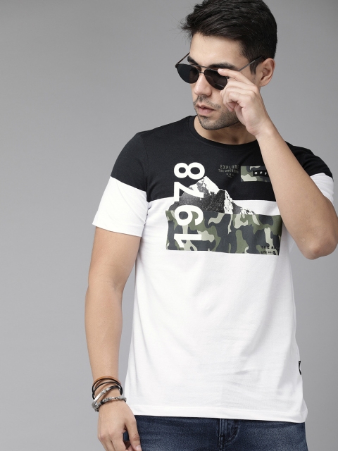 

Roadster Men White Printed Round Neck T-shirt