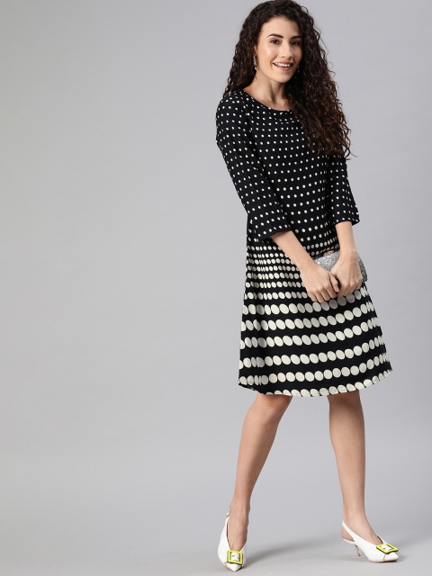 

HERE&NOW Women Black Printed A-Line Dress