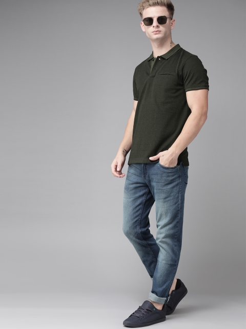 

Roadster Men Olive Green Solid Polo Collar T-shirt