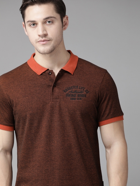 

Roadster Men Rust Brown Solid Polo Collar T-shirt