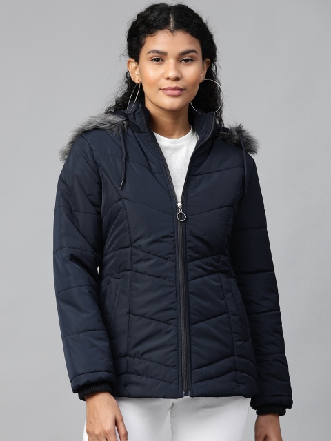 

Foreign Culture By Fort Collins Women Navy Blue Solid Lightweight Hooded Parka Jacket