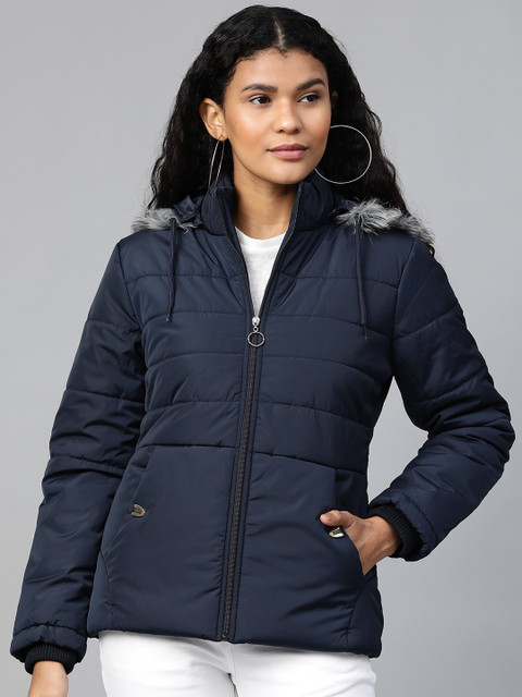 

Foreign Culture By Fort Collins Women Navy Blue Solid Lightweight Hooded Parka Jacket