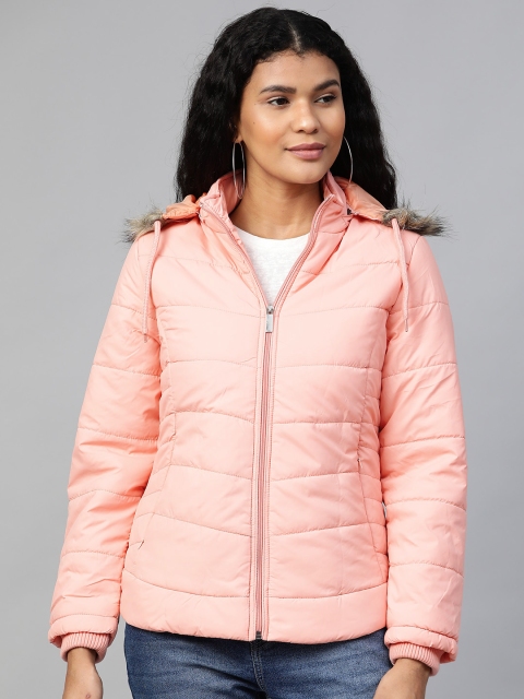 

Foreign Culture By Fort Collins Women Peach-Coloured Solid Lightweight Hooded Parka Jacket