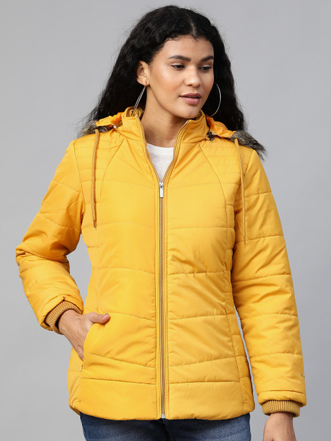 

Foreign Culture By Fort Collins Women Mustard Yellow Solid Lightweight Hooded Parka Jacket