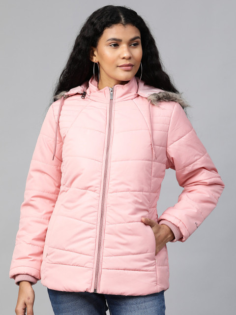 

Foreign Culture By Fort Collins Women Pink Solid Lightweight Hooded Parka Jacket