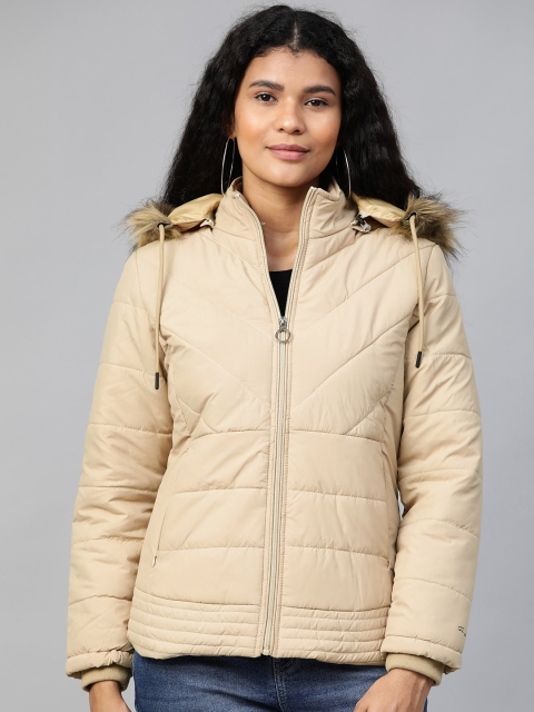 

Foreign Culture By Fort Collins Women Beige Solid Lightweight Hooded Parka Jacket