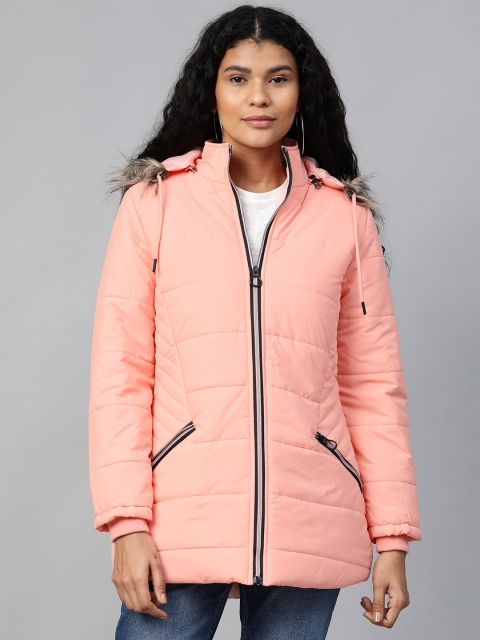 

Foreign Culture By Fort Collins Women Peach-Coloured Solid Lightweight Hooded Parka Jacket