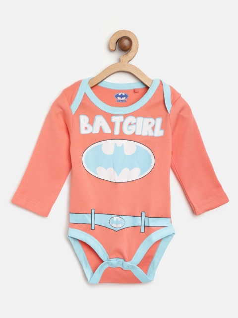 Moms Love Girls Coral Orange & Blue Batgirl Print Bodysuit