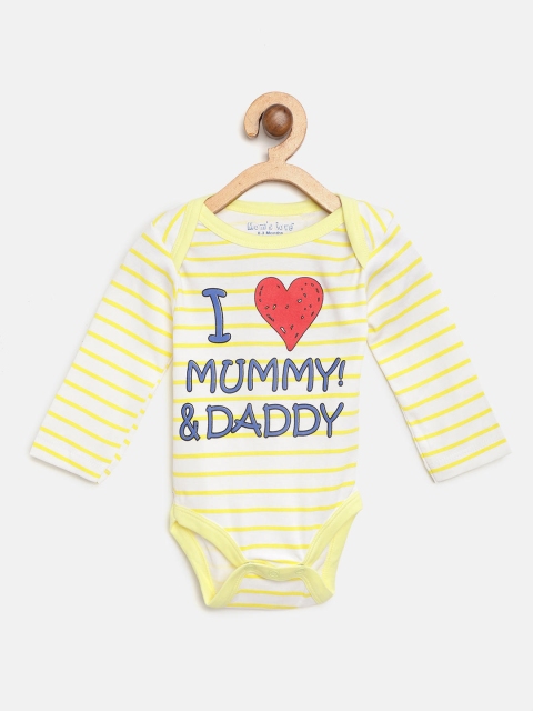 

Moms Love Girls Yellow & White Striped Bodysuit with Printed Detail