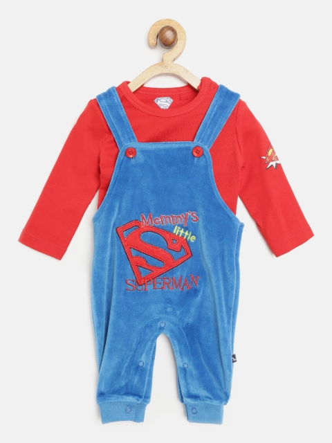 

Moms Love Boys Red & Blue Superman Print T-shirt with Dungarees