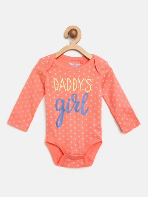

Moms Love Girls Coral Orange & Light Grey Polka Dot Print Bodysuit