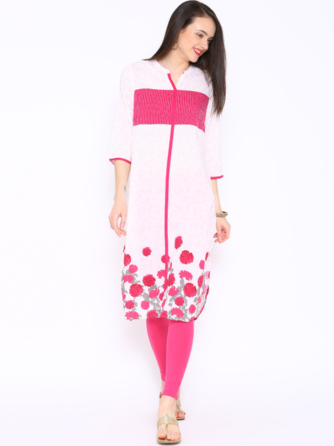 

Aurelia Off-White & Pink Printed Kurta