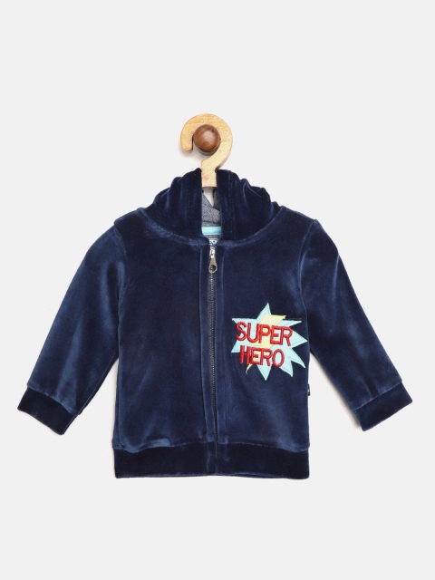 

Moms Love Boys Navy Blue Hooded Sweatshirt With Applique & Velvet Finish Detail