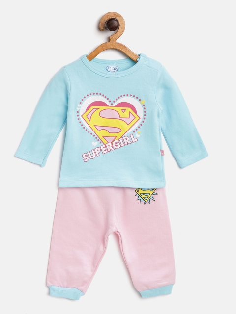 

Moms Love Girls Blue & Pink Supergirl Print T-shirt with Joggers