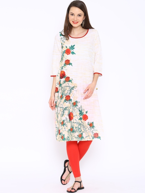 

Aurelia Off-White & Yellow Floral Print Kurta