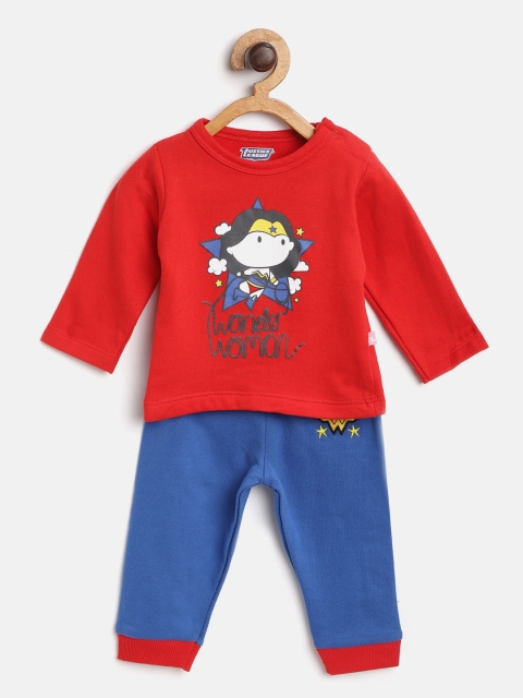 

Moms Love Girls Red & Blue Wonder Women Print T-shirt with Joggers