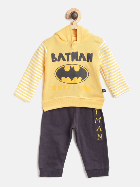 

Moms Love Boys Yellow & Navy Blue Batman Print T-shirt with Joggers