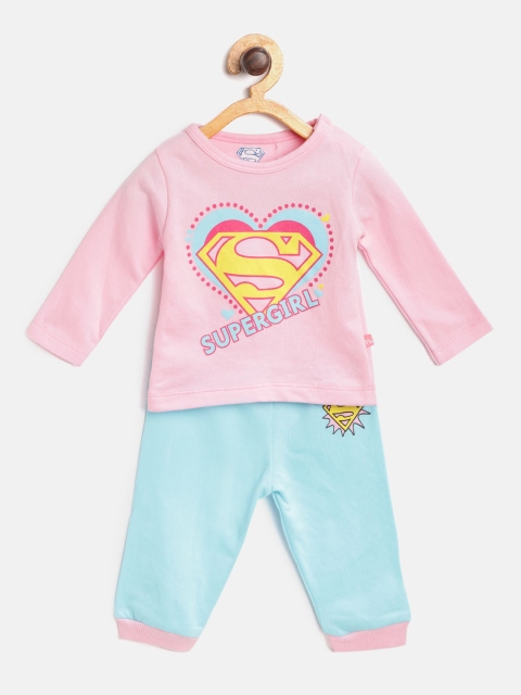 Girls Pink & Blue Supergirl Print T-shirt with Joggers
