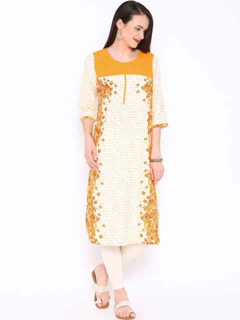 

Aurelia Off-White & Yellow Printed Kurta